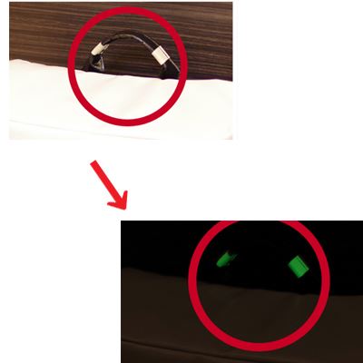 取っ手のところが光がなくても光る蓄光式素材を使った防災リュック