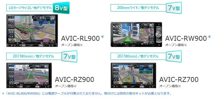 カロッツェリアの楽ナビAVIC-RL900 RW900 RZ900 RZ700