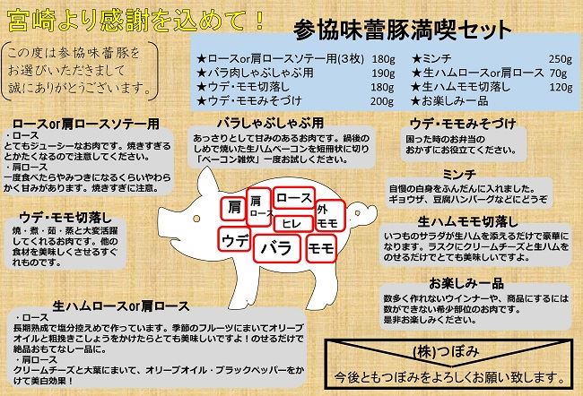 宮崎県川南町(みやざきけんかわみなみちょう)参協味蕾豚満喫セットの豚の部位