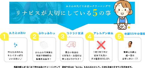 「リナビス」が大事にしている5つの布団クリーニング宅配のポイント