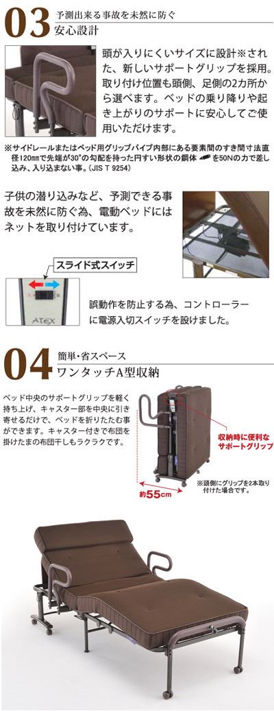 折り畳み式の電動・リクライニングベッド