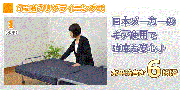 リクライニング、折り畳みができるベッド