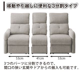 ニトリのリクライニングソファは三分割に独立します