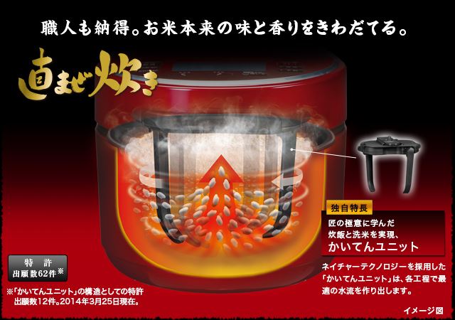 シャープヘルシオ炊飯器「直まぜ炊き」KS-PX10B-R 直まぜ炊きの様子