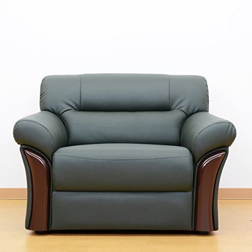 1人掛けのレザーソファー。青みのあるグリーン・緑色