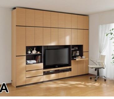 テレビボードと壁面収納をマッチングさせた家具